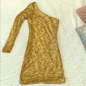 Guess gold one shoulder dress